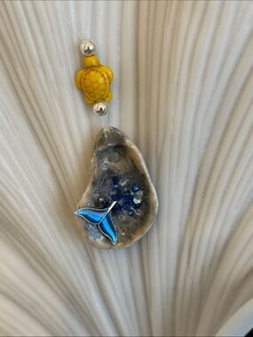 Rear View Mirror Charm Whale Tail Pendant with Turtle Accents